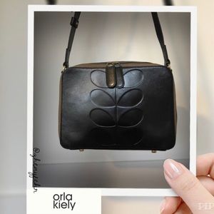 Elegant Orla Kiely Leather Embossed Stem Bay Crossbody Bag 13 x 9 x 2